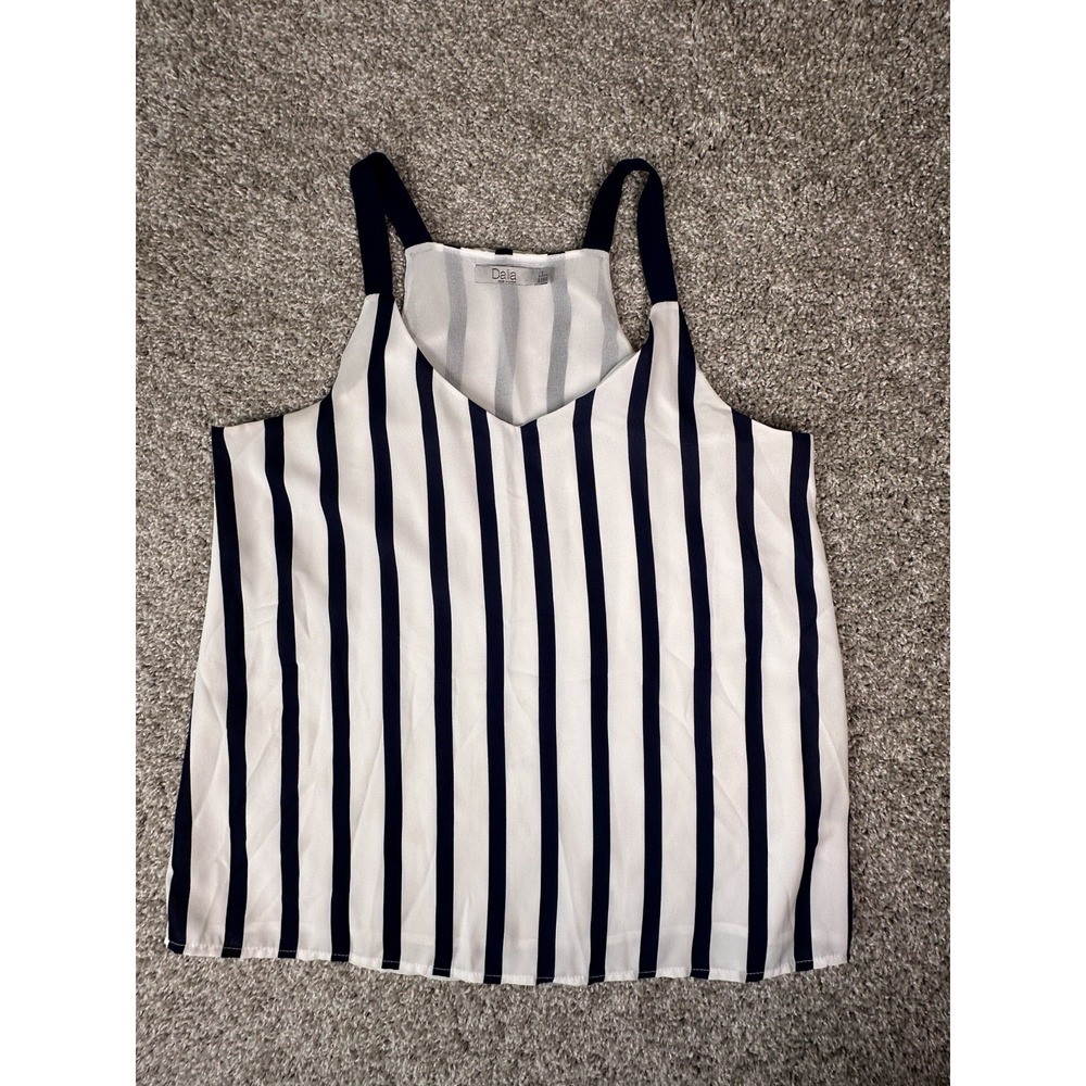 Dalia Striped Tank Top Size S White Black V Neck Chiffon Relaxed Fit Nautical